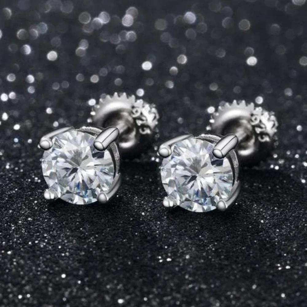 Certified 2ct. t.w. Moissanite Diamond Round Stud Earrings NEW - Picture 1 of 14